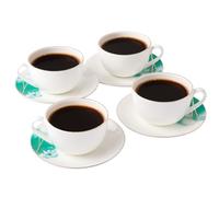 London Boutique Elegant Porcelain Large Tea and Coffee Cup Set, 300ml, White with Turquoise Marble Design, Gold Banding, Set of 4 (4) for Cappuccino Latte Mocha Americano