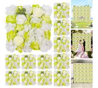 London Boutique Green Artificial Flower Wall Panels, 12 Pack 38 X 38 Cm, 3D Silk Rose Backdrop, Wedding Party Photo Wall Decor