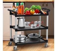 London Boutique Heavy Duty 3-Tier Utility Service Cart With Locking Wheels, 163Kg Capacity Rolling Push Cart For Restaurant