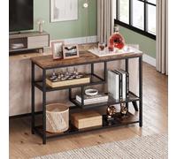 London Boutique Industrial 4-Tier Narrow Console Table, Metal Frame With Glass Storage Shelf, Grey Space-Saving Sofa Table