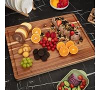 London Boutique Large Acacia Wood Cutting Board 3.8Cm Thick, Reversible Chopping Board With Deep Groove For Kitchen, 61X46X3Cm