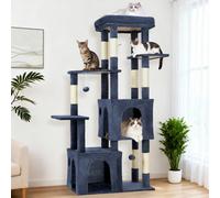 London Boutique Large Cat Tree, 155Cm Multi-Level Cat Tower, 2 Cat Condos, Sisal Scratching Posts, Top Perch, Dark Blue