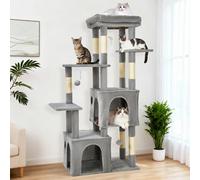 London Boutique Large Cat Tree, 155Cm Multi-Level Cat Tower, 2 Cat Condos, Sisal Scratching Posts, Top Perch, Light Grey