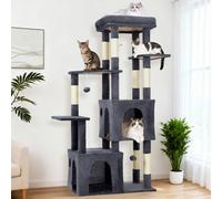 London Boutique Large Cat Tree, 155Cm Multi-Level Cat Tower, 2 Cat Condos, Sisal Scratching Posts, Top Perch, Dark Grey
