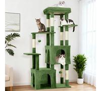 London Boutique Large Cat Tree, 155Cm Multi-Level Cat Tower, 2 Cat Condos, Sisal Scratching Posts, Top Perch, Green