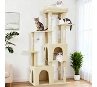 London Boutique Large Cat Tree, 155Cm Multi-Level Cat Tower, 2 Cat Condos, Sisal Scratching Posts, Top Perch, Beige