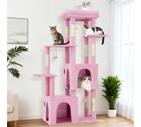 London Boutique Large Cat Tree, 155Cm Multi-Level Cat Tower, 2 Cat Condos, Sisal Scratching Posts, Top Perch, Pink