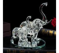 London Boutique Large Decorative Crystal Glass Animal Elephant Ornament Figurines Mother Child in Clear | Size: 1000ml London Boutique Clear 1000ml