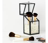 London Boutique Large Makeup Organiser Cosmetic Storage Makeup Brush Holder with Lid Dustproof Pearls (Black)