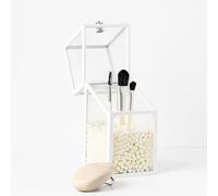 London Boutique Luxury Glass Makeup Brush Holder with Pearl Beads, 21cm Height, Dustproof Lid, Available in White/Black/Green (White)