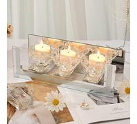 London Boutique Mirrored Candle Holder for 3 Candles - Sparkling Silver Frame with K9 Crystal Holders, Luxury Glass Tea Light & Votive Display Stand, Home Décor & Gift Idea (Lily Flower Cups)