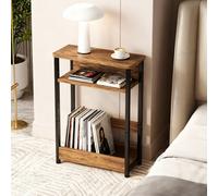 London Boutique Narrow Side Table, 3 Tier End Table With Storage Shelf And Magazine Rack For Living Room, Bedroom, Brown