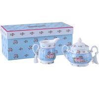 Porcelain Teapot Sets Teapot Sugar Bowl and Cream Milk Jug Shabby Chic Vintage Floral in Gift box (Cream & Sugar Set Rose Blue) London Boutique Blue One Size