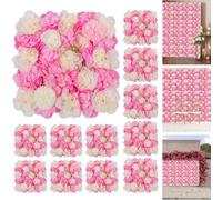 London Boutique Purple Pink Artificial Flower Wall Panels, 12 Pack 38X38Cm, 3D Silk Rose Backdrop, Wedding Party Photo Wall Decor
