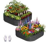 London Boutique Raised Garden Bed, Dark Grey 91Cm X 91Cm X 30Cm, Pack Of 2, Bottomless Thick Galvanized Planter Box, Round Corner