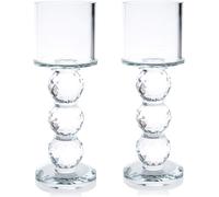 London Boutique Set 2 Decorative Gift Present Crystal Clear Cylinder Candle Hold