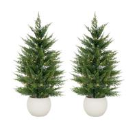 London Boutique Set Of 2 120Cm Pre-Lit Artificial Cedar Pine Topiary Trees, 3D Faux Evergreen Plants, Home Office Decor