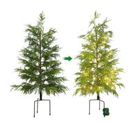 London Boutique Set Of 2 90Cm Pre-Lit Artificial Cypress Trees, Warm White Led Lights, Uv Resistant Faux Plants With Ground Spikes