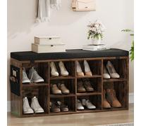 London Boutique Shoe Storage Bench, Cushioned Seat, 10 Cubby Shoe Rack, 3 Tier Adjustable Shelves, Brown, 104X30.5X53Cm