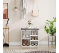 London Boutique Shoe Storage Bench, Cushioned Seat, 5 Cubby Shoe Rack, 3 Tier Adjustable Shelves, White, 51X30.5X53Cm