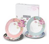 London Boutique Side Plates Cake Dessert Plates Afternoon Tea Plates Set of 4 Multicolours New Bone China Vintage Flora Gift Box 7.5inches (Roses)