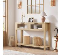 London Boutique Slim Console Table Entryway Sofa Table 2-Tier Hallway Table w/Drawers in Natural London Boutique Natural