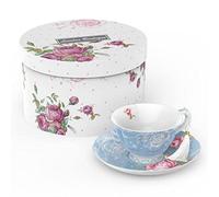 London Boutique Tea Cup And Saucer Set 1 Afternoon Tea Set New Bone China Vintage Flora Gift Box 200M (Blue)