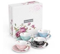 Tea Cup and Saucer Set 4 Afternoon Tea Set New Bone China Vintage Flora Gift Box 200m Mixed Colours London Boutique Multi One Size