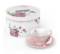 Tea Cup and Saucer Set 1 Afternoon Tea Set New Bone China Vintage Flora Gift Box 200m (Pink) London Boutique Pink One Size