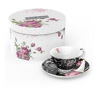 London Boutique Tea Cup and Saucer Set 1 Afternoon Tea Set New Bone China Vintage Flora Gift Box 200m (Black)