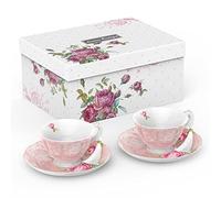 London Boutique Tea Cup and Saucer Set 2 Afternoon Tea Set New Bone China Vintage Flora Gift Box 200m (Pink)