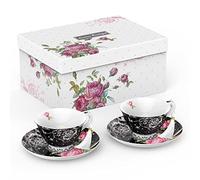 Tea Cup and Saucer Set 2 Afternoon Tea Set New Bone China Vintage Flora Gift Box 200m (Black) London Boutique Black One Size