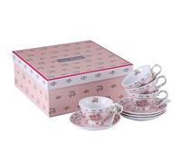 London Boutique Tea cup and Saucer set 4 Afternoon Tea Set Shabby Chic Vintage New Bone China Porcelain Rose Flora Gift (Rose Pink)