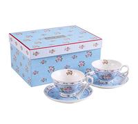 London Boutique Tea Cup and Saucer Set Afternoon Tea Set New Bone China Vintage Flora Rose Porcelain Gift Box(Rose Blue set 2)