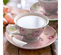 London Boutique Tea Cup & Saucer Set 1 Afternoon Tea Set New Bone China Vintage Flora Gift Box 200m (Pink) in Pink London Boutique Pink