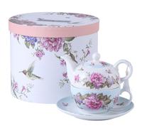 London Boutique Tea For One Teapot Cup Saucer Set Flora Bird Rose Butterfly Beige in Blue | Size: 26.4L London Boutique Blue 26.4L