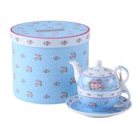 London Boutique Tea for One, Teapot Tea cup Saucer Set Gifts for Women Afternoon Tea Set for 1 Vintage Rose Flora Porcelain Gift for Her (Rose Blue)