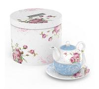 London Boutique Tea For One Teapot Teacup Saucer Set Afternoon Tea Set For 1 New Bone China (Blue)