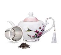 London Boutique teapot with Infuser - Tea Pot infusers for Loose Tea -700ml Capacity Perfect 2 Cup teapot -Easy Grab Handle Teapots (Rose Bird Butterfly Pink)