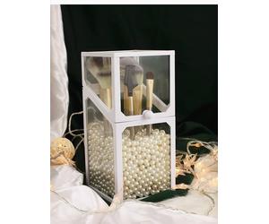 London Boutique Women's Luxury Glass Makeup Brush Holder with Pearl Beads White | Size: 1000ml