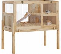 London Boutique Wooden Guinea Pig Cage With Stand, 96.5Cm 2 Tier Rabbit Hutch, Pull-Out Tray, Ramp And Hideout, Natural