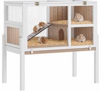 London Boutique Wooden Guinea Pig Cage With Stand, 96.5Cm 2 Tier Rabbit Hutch, Pull-Out Tray, Ramp And Hideout, Grey