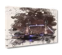 London Bridge at Night Modern FC Canvas Print | Gallery Wrapped 30mm Frame Wall Art | 30x20 inches | Ready to Hang | Modern Cityscape Picture | Living Room Bedroom Lounge Office