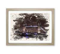 London Bridge at Night Modern FC Framed Print | A4 Oak Framed Wall Art | Ready to Hang | Modern Cityscape Picture | Living Room Bedroom Lounge Office