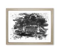 London Bridge at Night V4 Modern Framed Print | A4 Oak Framed Wall Art | Ready to Hang | Modern Cityscape Picture | Living Room Bedroom Lounge Office