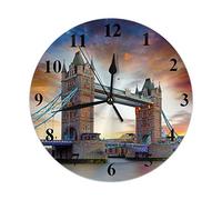 London Bridge Clock Tower Bridge in London UK at Dusk City Landscape River Cloudy Sky Round Wall Clock 10 Inch Silent Non Ticking Hanging Clock for Home Decor Living Room Kitchen Bedroom Office