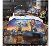 London Bridge Duvet Cover 3D Design Printed Extra Soft 3 Pieces Bedding Set Zipper Victorian Architecture Quilt Cover Hotel Quality Washable for Adults Kids Women Teens Youth Boys Double（200x200cm）