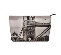 London Bridge Printed Make up Bag for Women Corduroy Makeup Bags Zipper Travel Cosmetic Bags Pouch Organizer