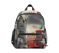 London Bridge Red Bus Backpack for Toddler Boys Girls, Mini Travel Backpack with Name Tag Little Kid's Backpacks 3-5 Years