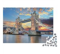 London Bridge Sunset 1000 Pc Extra-Thick Cardboard DIY Jigsaw for Family Lovers, Fun Challenging Game, Beautiful Decoration, 38x26cm/1000pcs